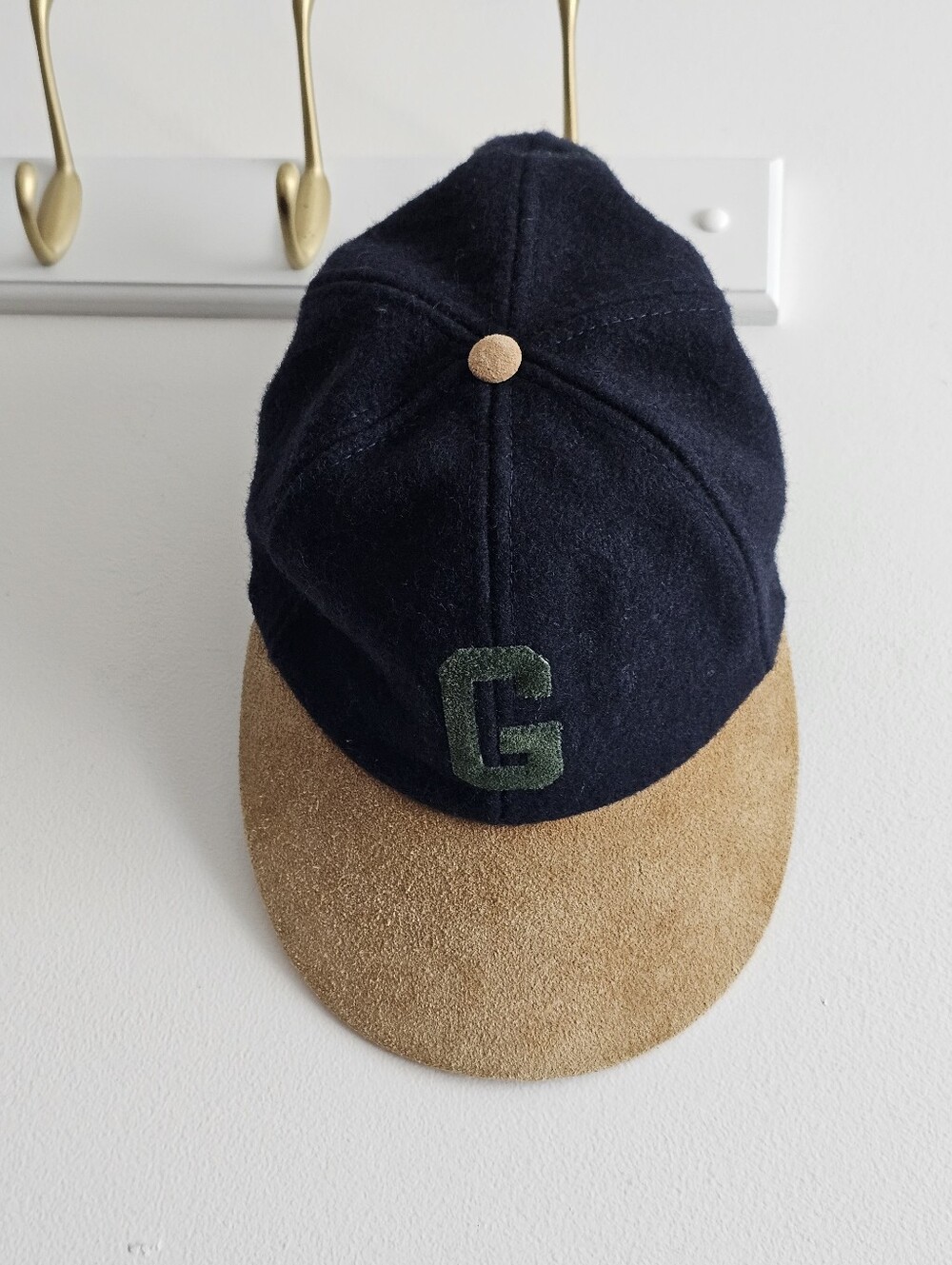 Vintage Harpurs Gettysburg College Wool Cap Navy Tan Suede Brim Leather Strapbac